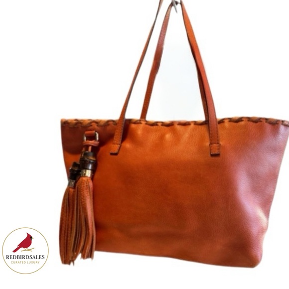 Gucci Marrakech Orange Leather Bamboo Tassel Tote Bag Medium Large
